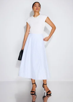 Pearl Embellished Pinstripe Flare Midaxi Skirt