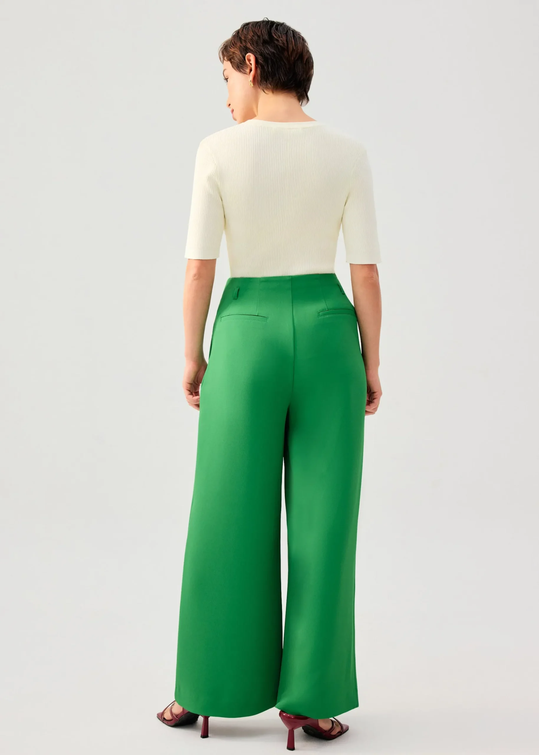 PETITE Leggy™ Nadine Crepe Asymmetric Waistband Straight Leg Pants