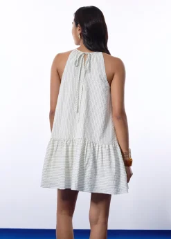 Pinstripe Seersucker Halter Trapeze Mini Dress