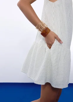 Pinstripe Seersucker Halter Trapeze Mini Dress