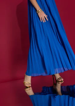 Pleated Halter Trapeze Maxi Dress