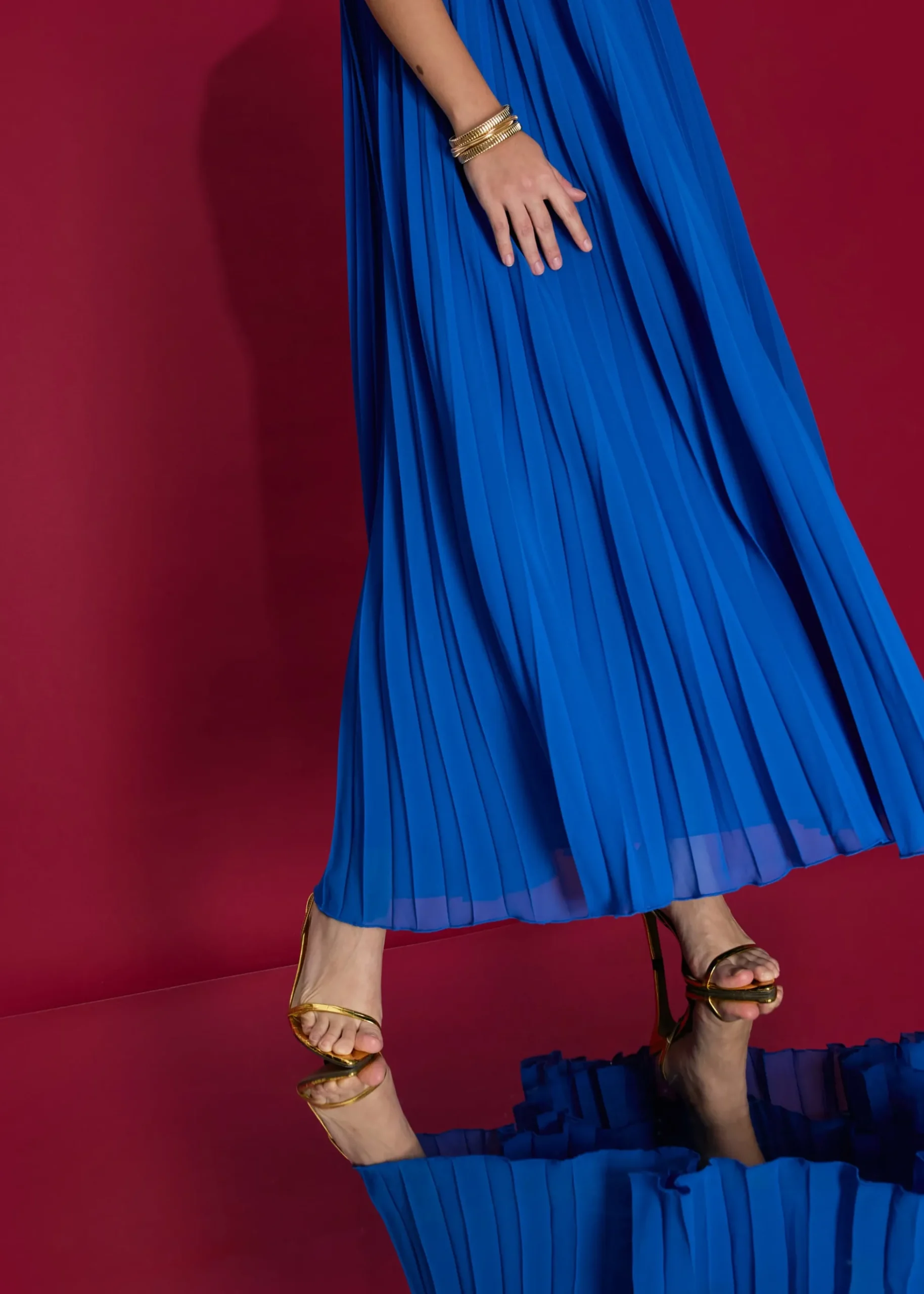 Pleated Halter Trapeze Maxi Dress