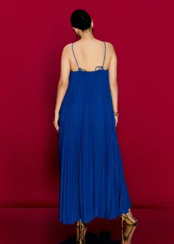 Pleated Halter Trapeze Maxi Dress