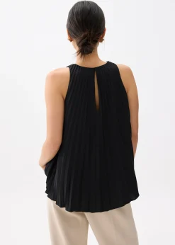Pleated Round Neck Shell Top