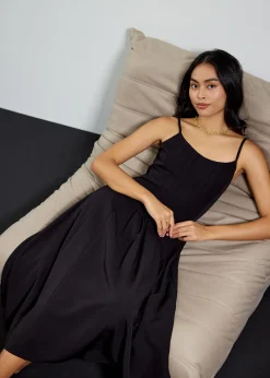 Pleated Scoop Neck Fit & Flare Midi Dress