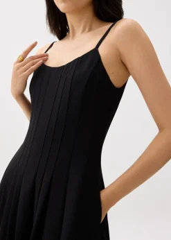 Pleated Scoop Neck Fit & Flare Midi Dress