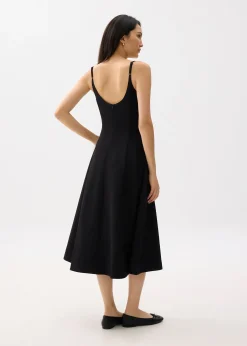 Pleated Scoop Neck Fit & Flare Midi Dress