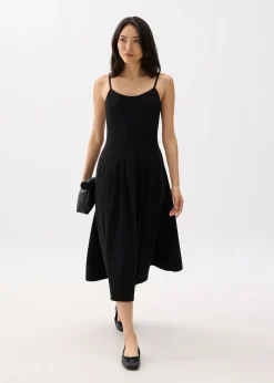 Pleated Scoop Neck Fit & Flare Midi Dress