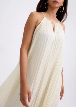 Pleated Trapeze Halter Midaxi Dress