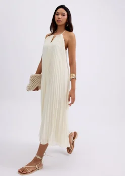 Pleated Trapeze Halter Midaxi Dress