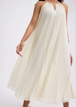 Pleated Trapeze Halter Midaxi Dress