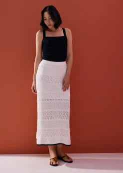 Pointelle Contrast Knit High Waist Column Midaxi Skirt