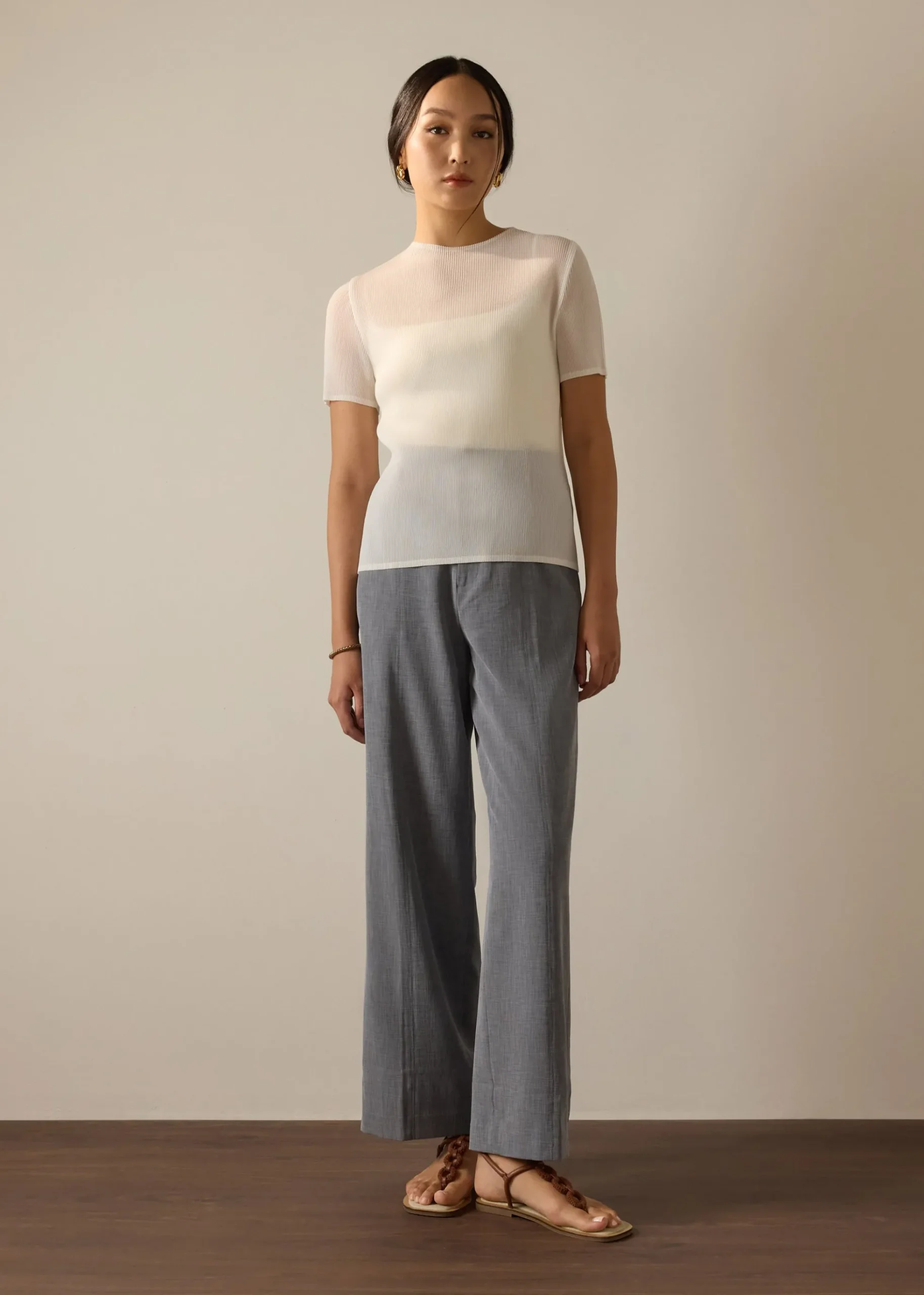 Praveena Plisse Mock Neck Fitted Top