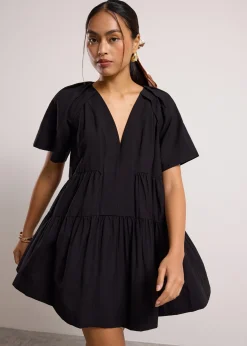 Rayon V-neck Trapeze Mini Dress