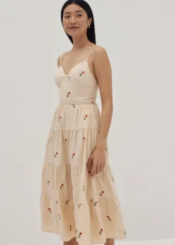 Reece Padded Embroidered Midi Dress