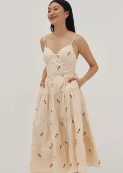 Reece Padded Embroidered Midi Dress