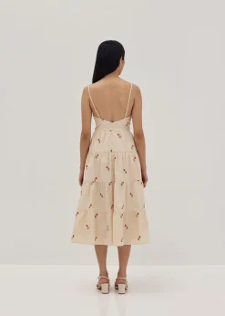 Reece Padded Embroidered Midi Dress