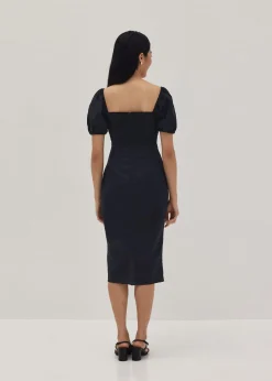 Regina Linen Puff Sleeve Midi Dress