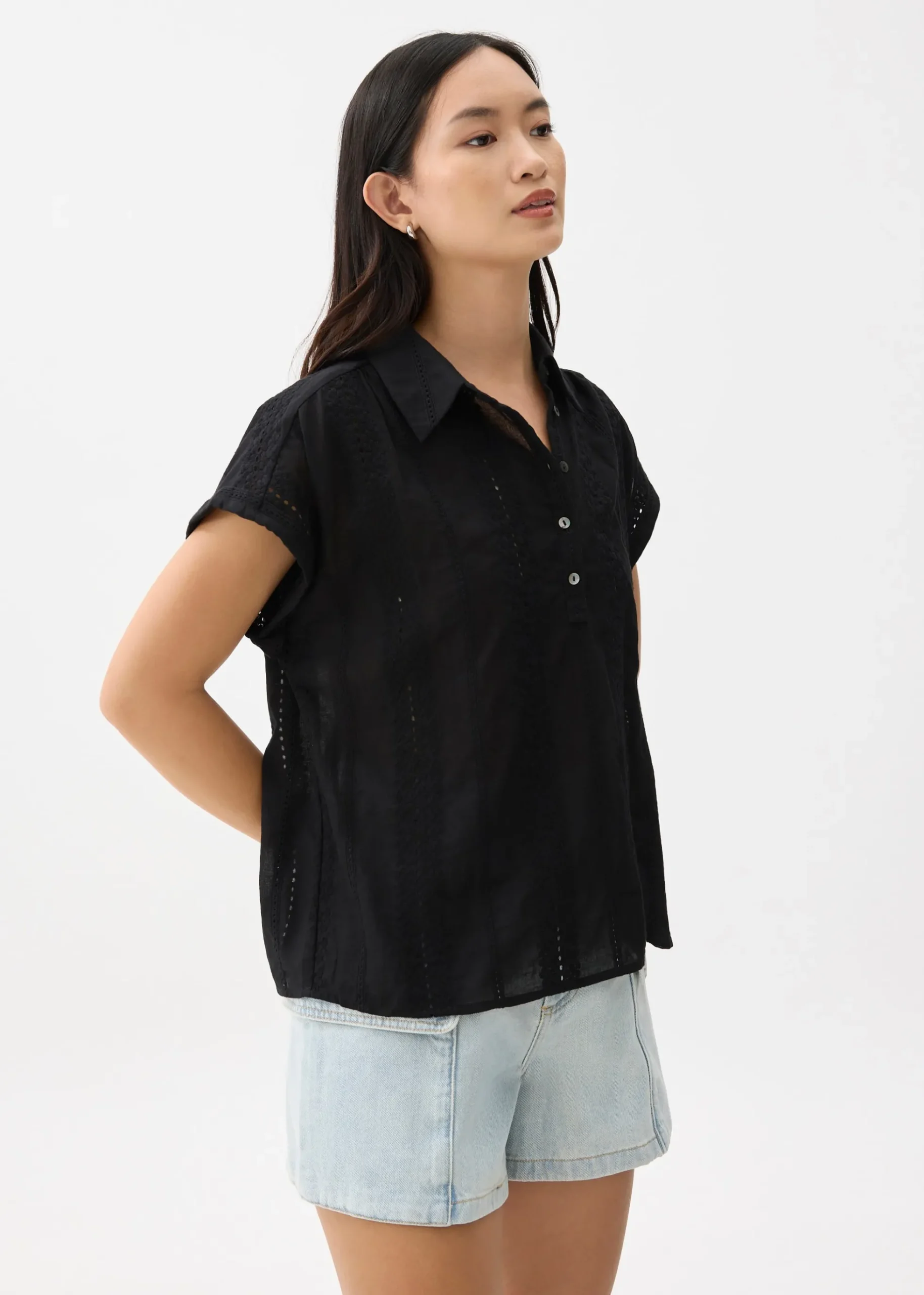 Relaxed Broderie Collared Shirt
