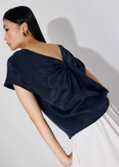 Relaxed Cupro Back Knot Boat Neck Shell Top