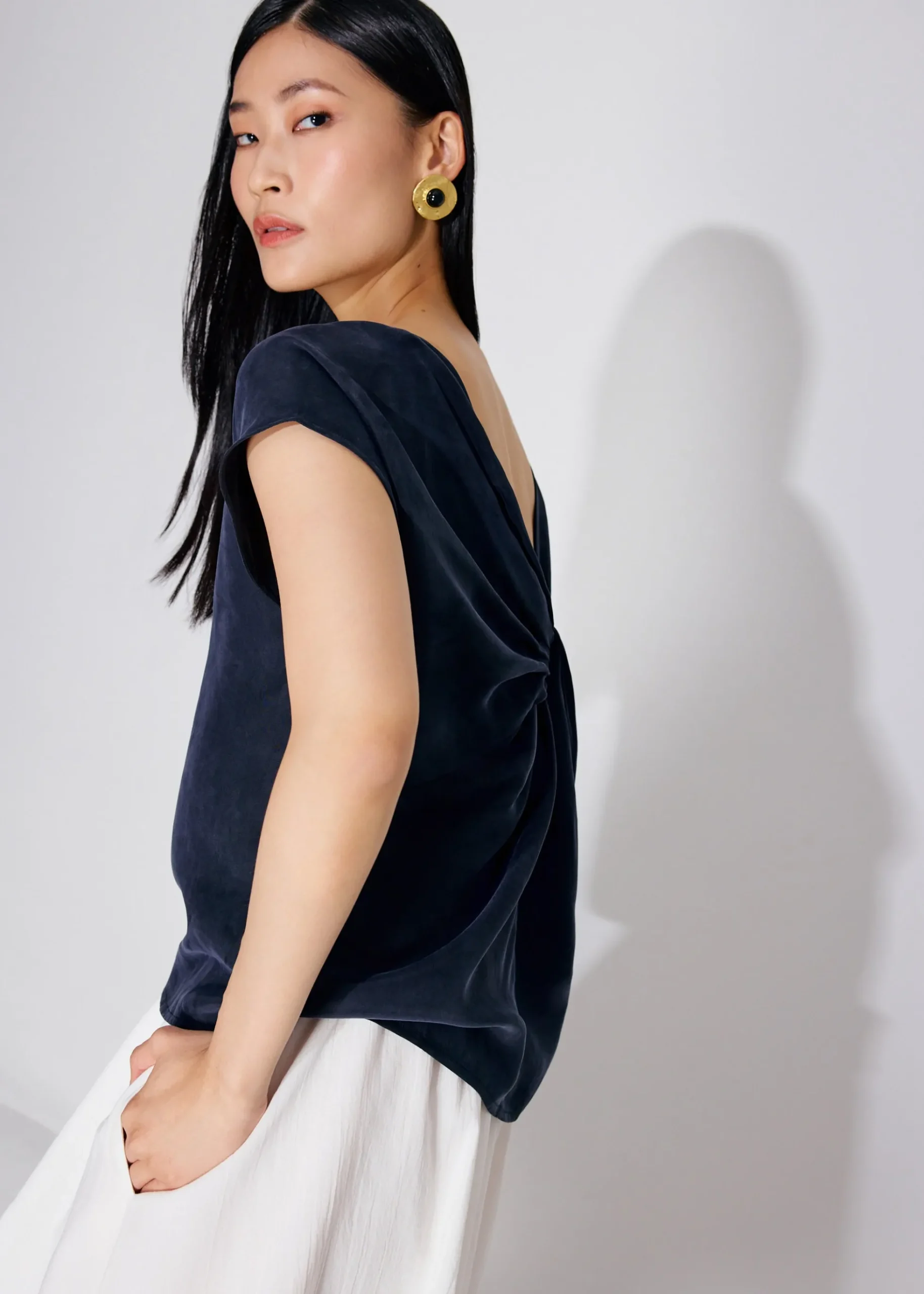 Relaxed Cupro Back Knot Boat Neck Shell Top