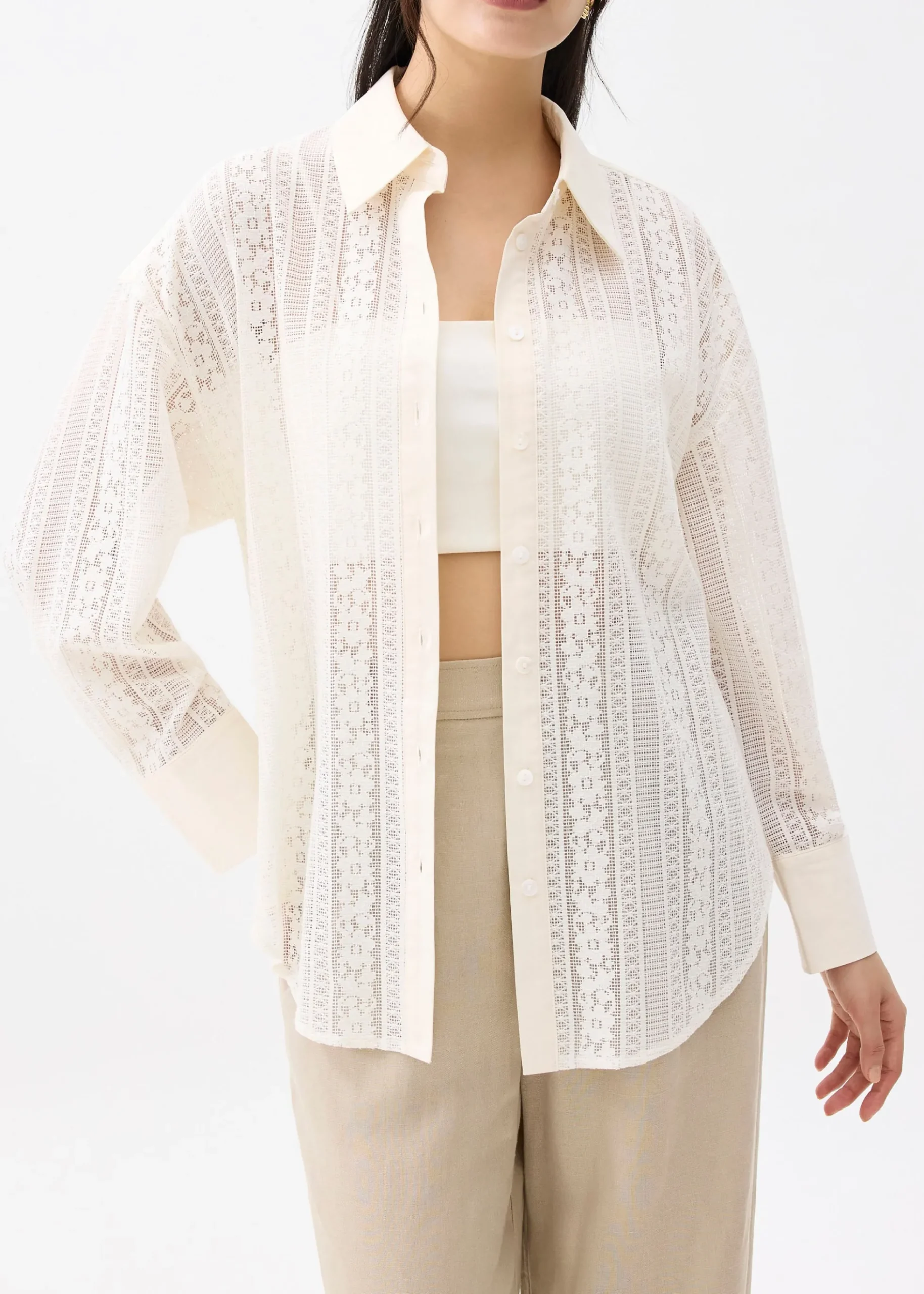 Relaxed Lace Collared Shirt