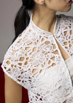 Relaxed Lace Mandarin Collar Top