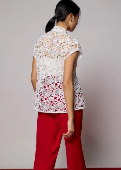 Relaxed Lace Mandarin Collar Top