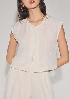Relaxed Textured Lyocell Button Down Top