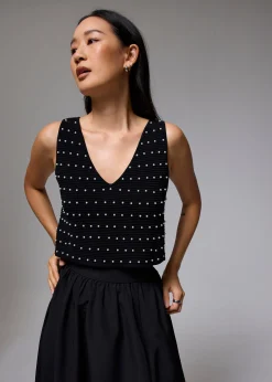 Reversible Pearl Embellished Knit Top