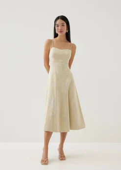 Ria Padded Satin Fit & Flare Dress in Opulent Florals