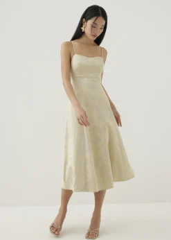 Ria Padded Satin Fit & Flare Dress in Opulent Florals