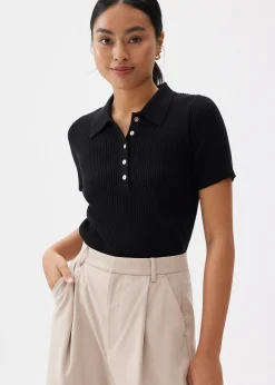 Ribbed Knit Collared Top