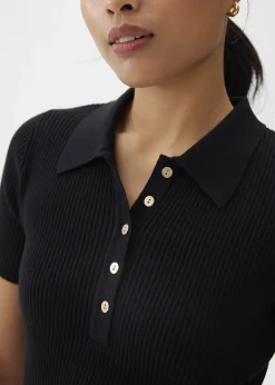Ribbed Knit Collared Top