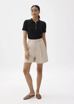 Ribbed Knit Collared Top