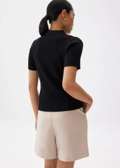 Ribbed Knit Collared Top