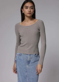 Ribbed Knit Fitted Long Sleeve Top