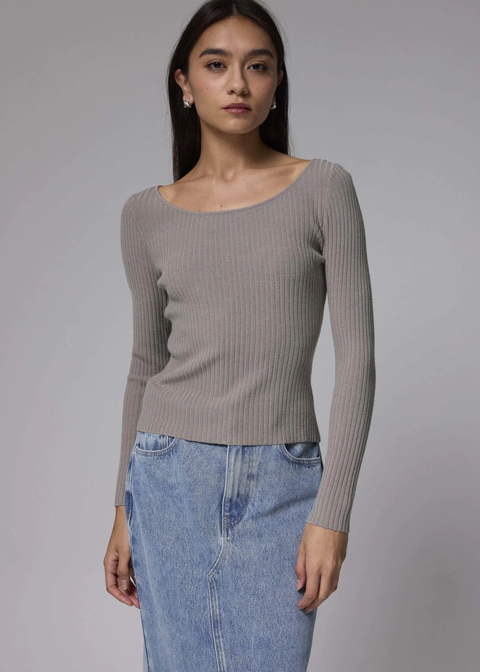Ribbed Knit Fitted Long Sleeve Top