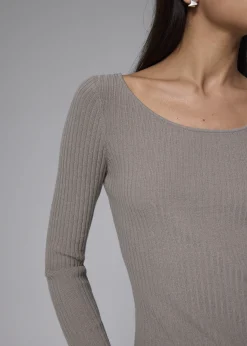 Ribbed Knit Fitted Long Sleeve Top