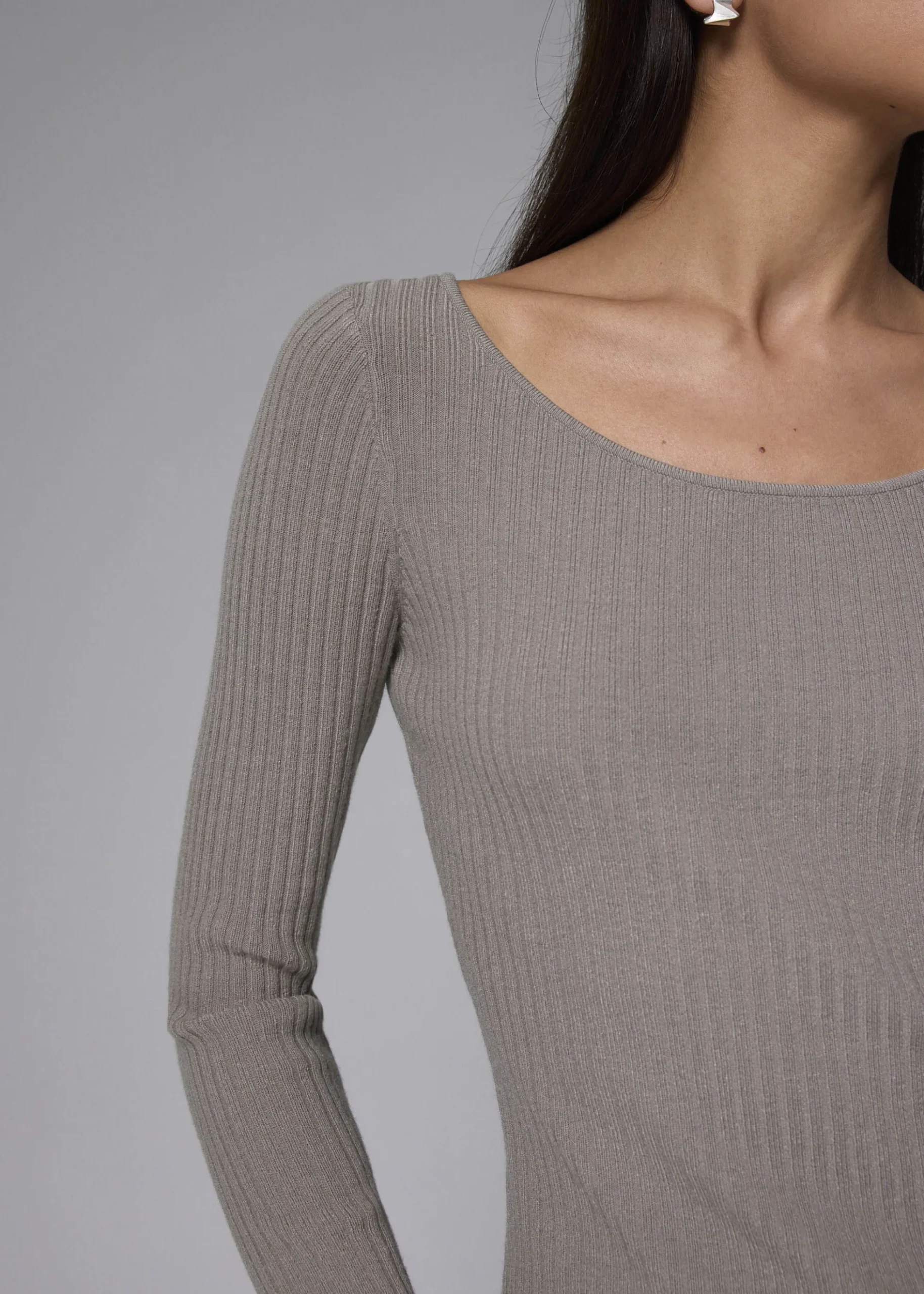 Ribbed Knit Fitted Long Sleeve Top