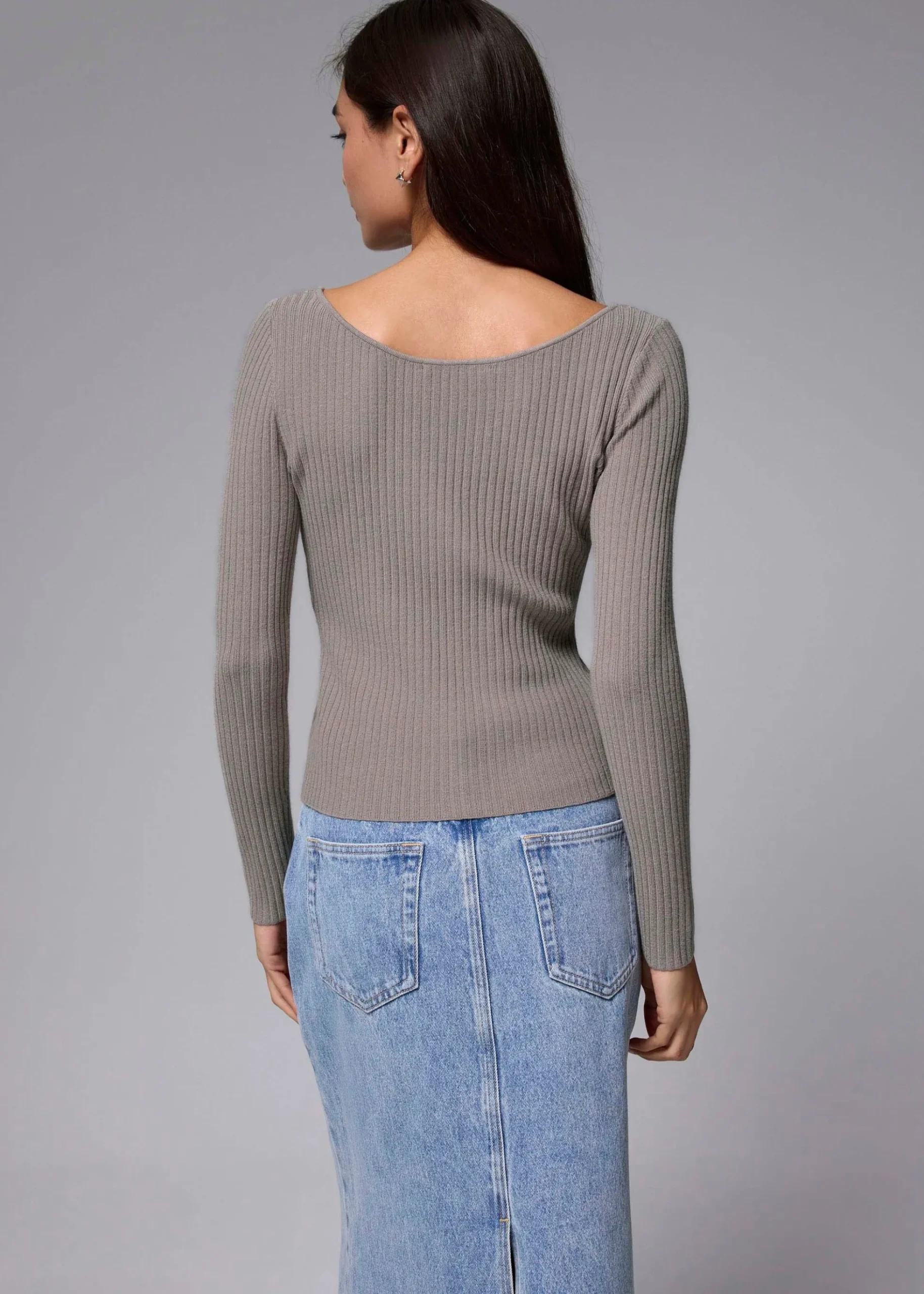 Ribbed Knit Fitted Long Sleeve Top
