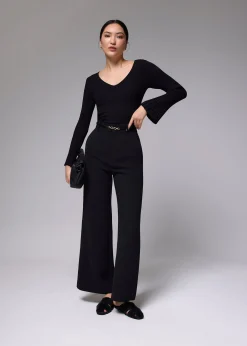 Ribbed Knit Flare Sleeve Top
