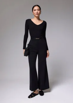 Ribbed Knit Flare Sleeve Top