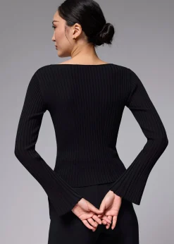 Ribbed Knit Flare Sleeve Top