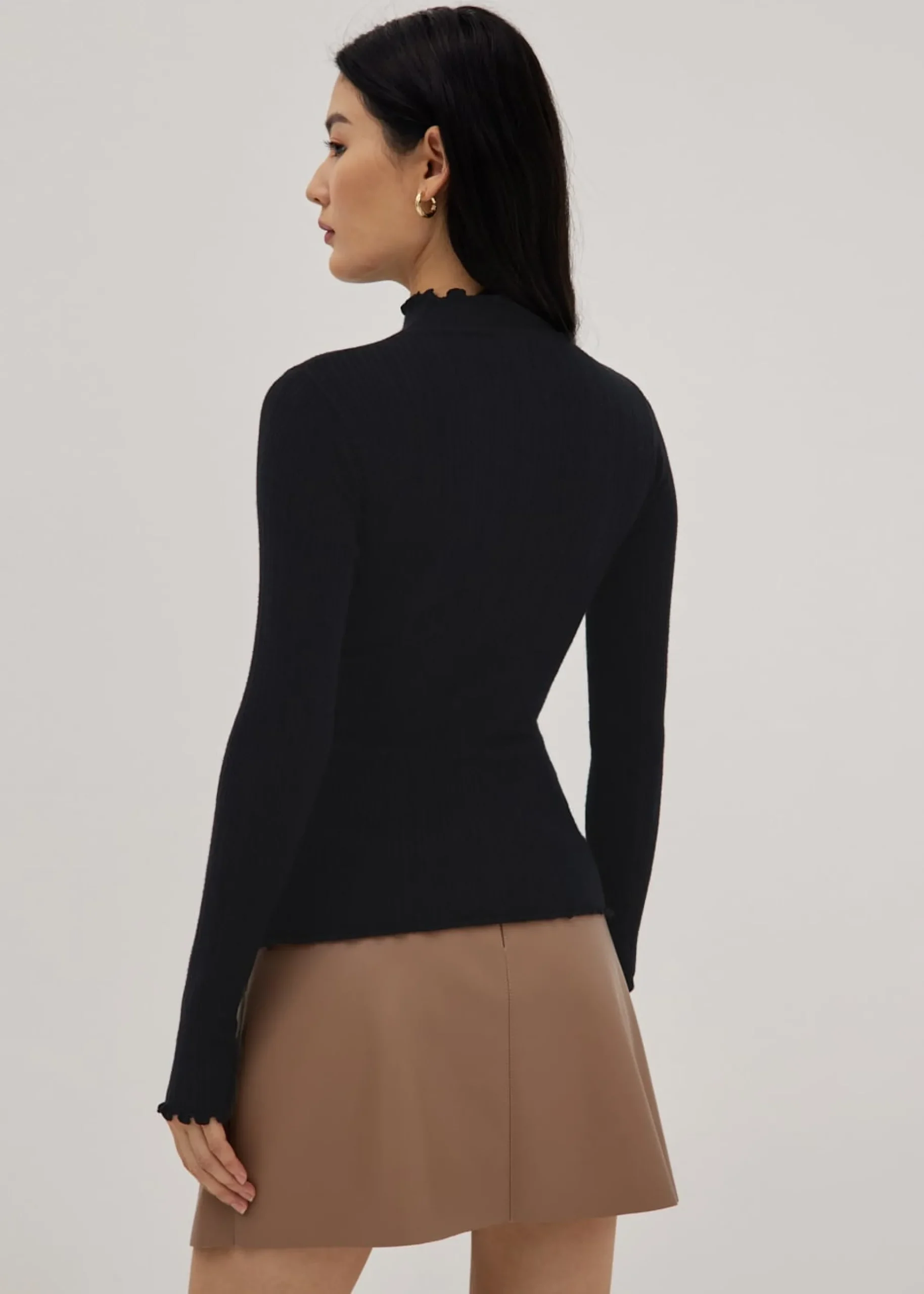 Ribbed Knit High Neck Fitted Top