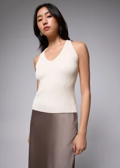 Ribbed Knit V-neck Fitted Tank Top