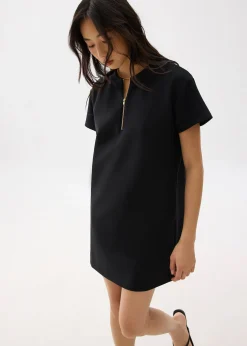 Round Neck Front Zip Mini Dress