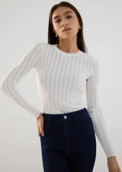 Round Neck Pointelle Knit Top