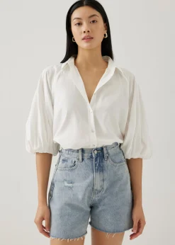 Rozette Collared Puff Sleeve Shirt