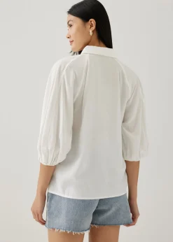 Rozette Collared Puff Sleeve Shirt